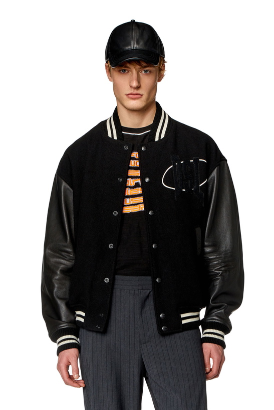 Photo: Diesel Varsity bomber jacket in wool and leather - Leather jackets Mens in Black