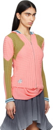 Kiko Kostadinov Pink & Green Quimby Fitted Knit Hoodie