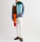 Loewe - Logo-Appliquéd Colour-Block Fringed Mohair-Blend Scarf - Orange