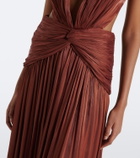 Costarellos Silla cut-out pleated Lurex® georgette gown