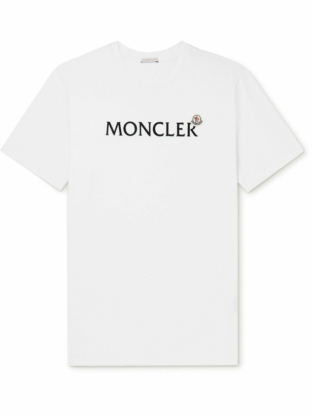 Photo: Moncler - Logo-Flocked Cotton-Jersey T-Shirt - White