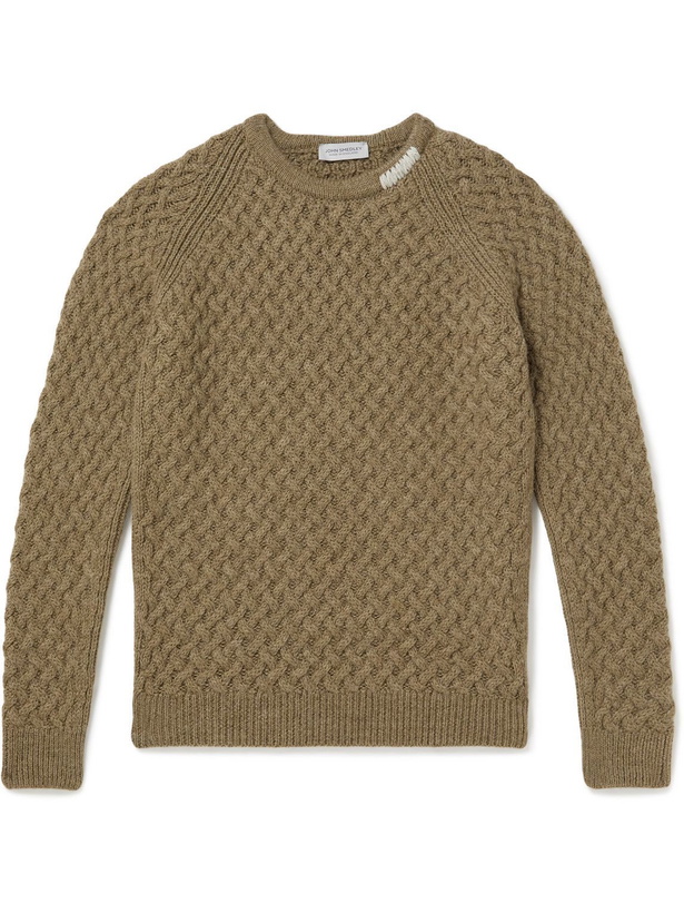 Photo: John Smedley - Mossley Cable-Knit Wool Sweater - Green