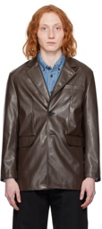 Dunst Brown 2 Button Faux-Leather Blazer