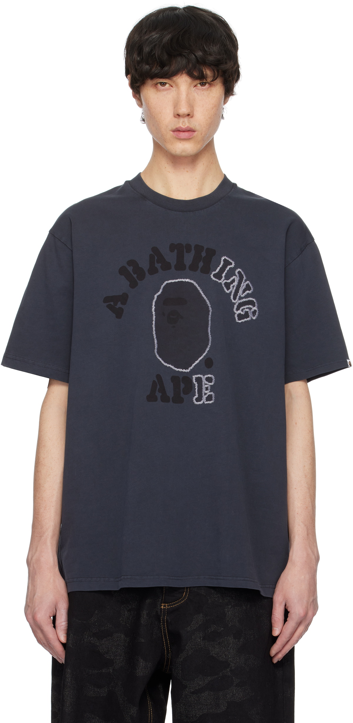 BAPE Gray Garment Dye College Relaxed Fit T-shirt A Bathing Ape