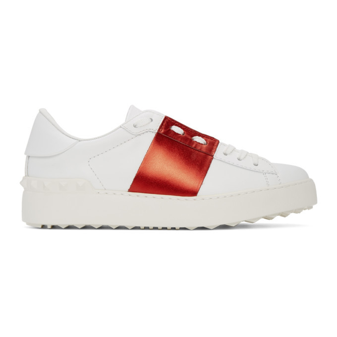 Valentino White and Red Valentino Garavani Rockstud Open Sneakers