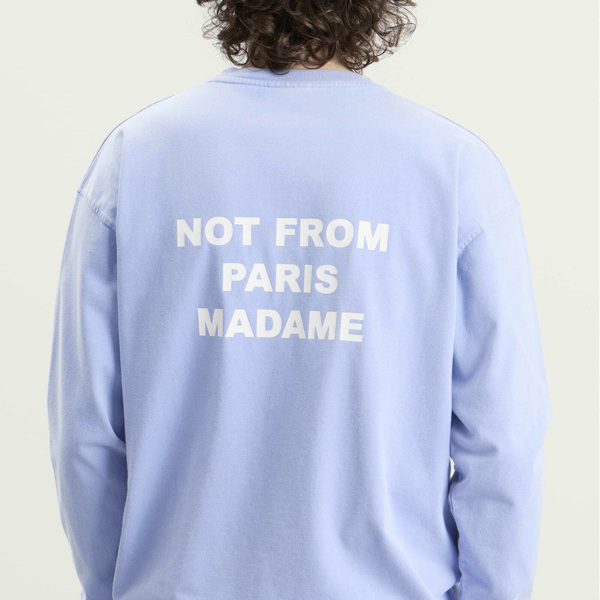 Drôle de Monsieur Men's Washed Long Sleeve Slogan T-shirt in Blue