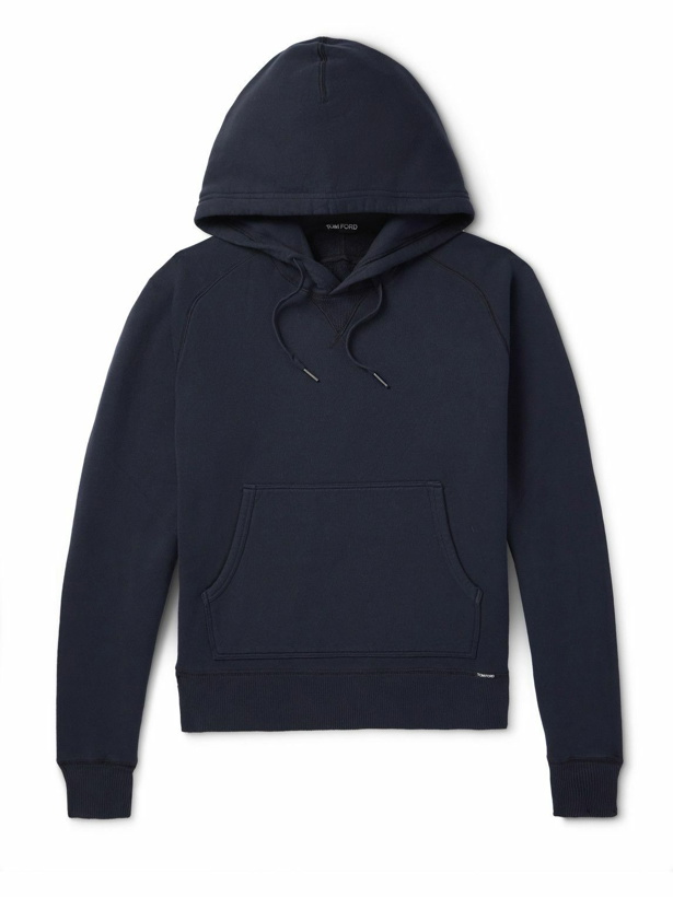 Photo: TOM FORD - Garment-Dyed Cotton-Jersey Hoodie - Blue