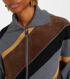 Versace Suede-trimmed wool-blend zip-up sweater