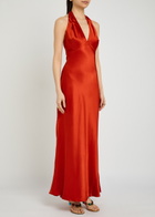 Reformation Daniela Halterneck Silk Dress Red
