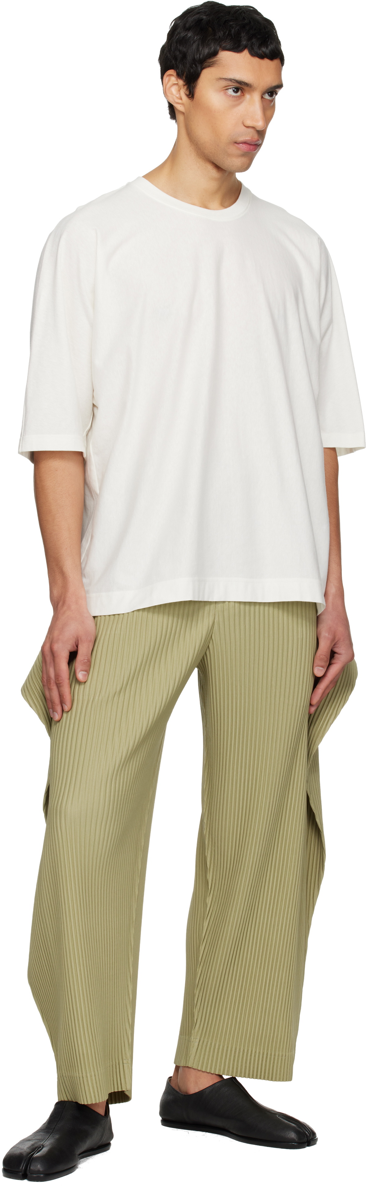 ISSEY MIYAKE プリーツ Tシャツ ホワイト HOMME PLISSÉ ISSEY MIYAKE White Release-T Basic T-shirt Homme