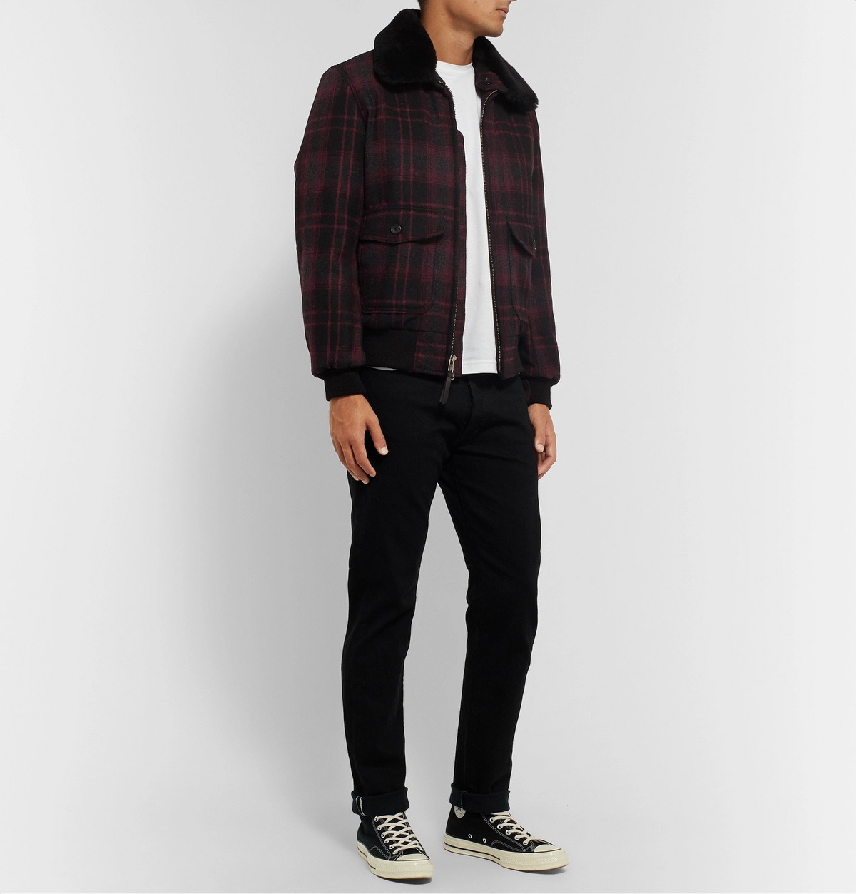 Golden Bear - The Pierce Shearling-Trimmed Checked Wool Bomber Jacket ...