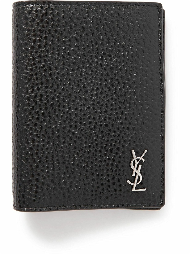 Photo: SAINT LAURENT - Tiny Cassandre Logo-Appliquéd Full-Grain Leather Bifold Wallet
