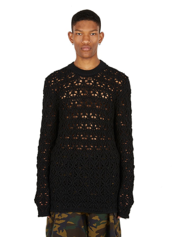 Photo: Wool Lace-Stitch Knit Top in Black