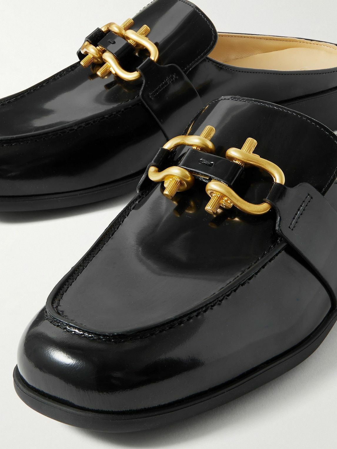 Bottega Veneta - Monsieur Embellished Glossed-Leather Backless Loafers ...