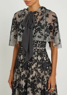 Needle & Thread Rosa Floral-embroidered Tulle Cape Black