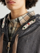 KAPITAL - Embelished Distressed Cotton-Jersey Zip-Up Hoodie