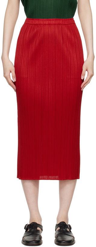 Photo: PLEATS PLEASE ISSEY MIYAKE Red New Colorful Basics 3 Midi Skirt