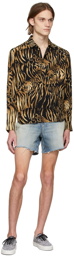 Saint Laurent Black & Tan Silk Tiger Print Shirt