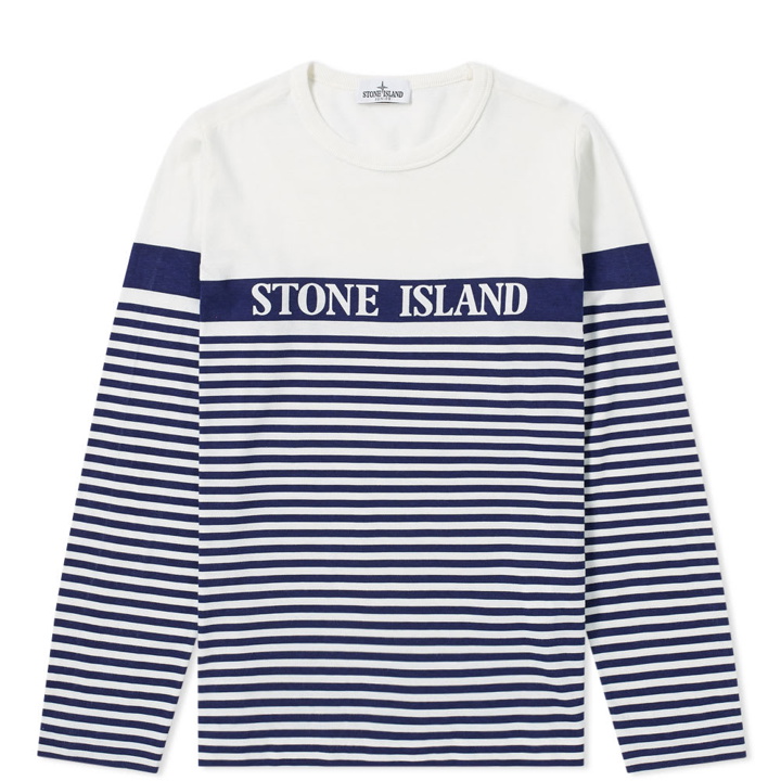 Photo: Stone Island Junior Long Sleeve Stripe Print Tee Blue