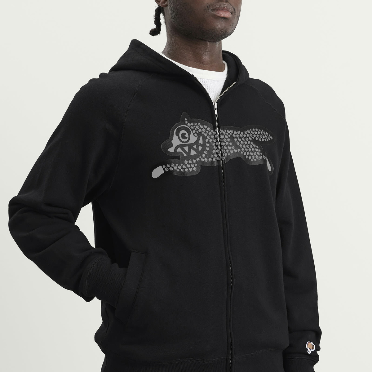 ICECREAM Men's Glitter Running Dog Zip Through Hood in Black