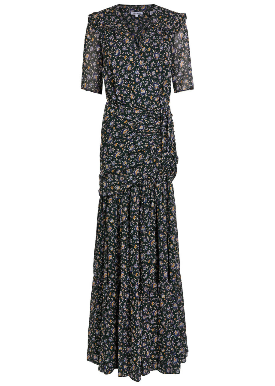 Veronica Beard Mick Floral-print Silk Maxi Dress Dark Green