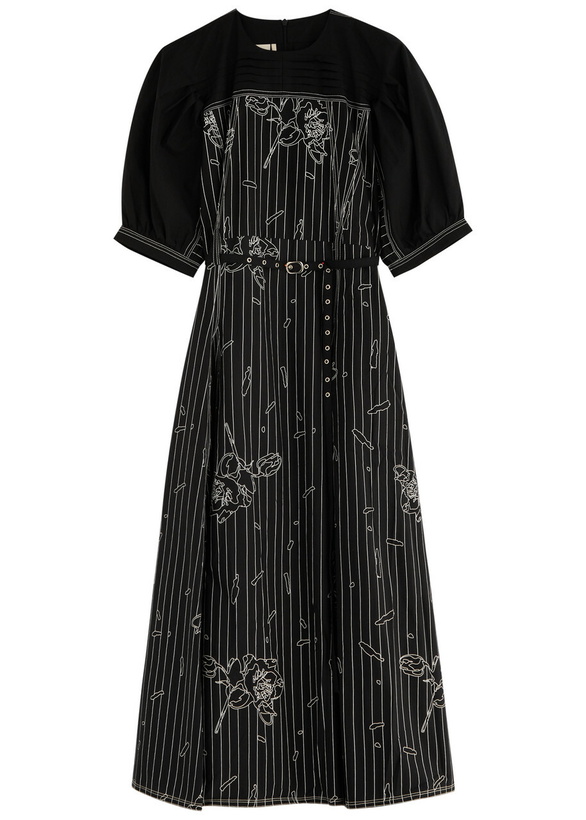 Photo: Lovebirds Printed Belted Cotton Midi Dress Black