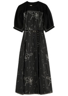 Lovebirds Printed Belted Cotton Midi Dress Black