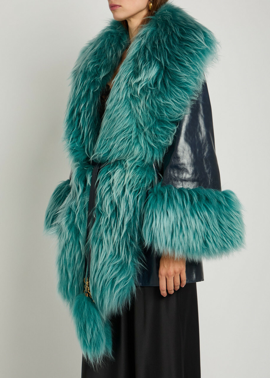 Chloe Shearling-embellished Leather Jacket Blue