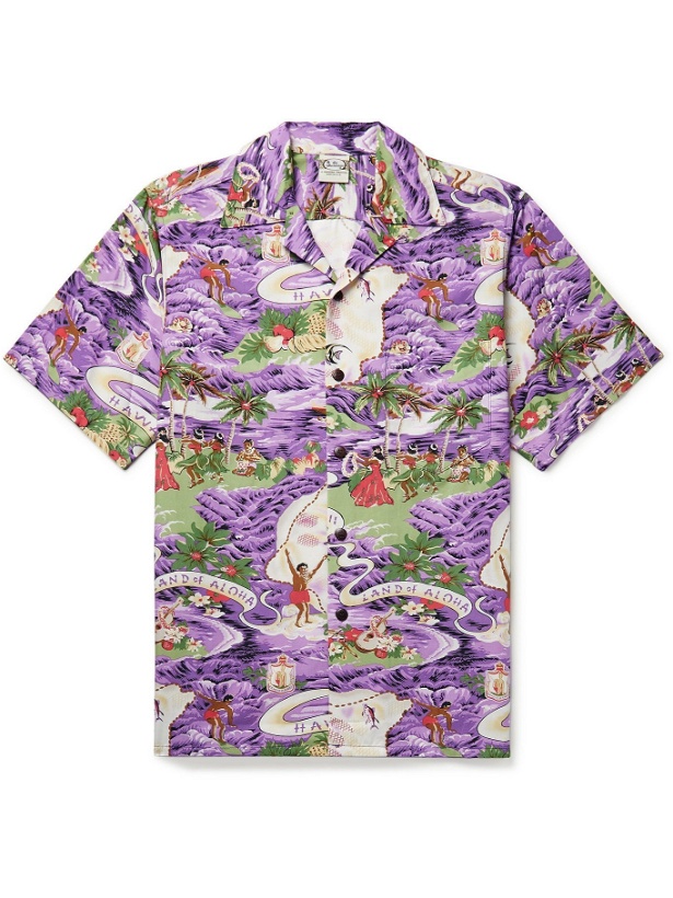 Photo: GO BAREFOOT - Land of Aloha Camp-Collar Printed Cotton Shirt - Purple - S