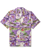 GO BAREFOOT - Land of Aloha Camp-Collar Printed Cotton Shirt - Purple - S
