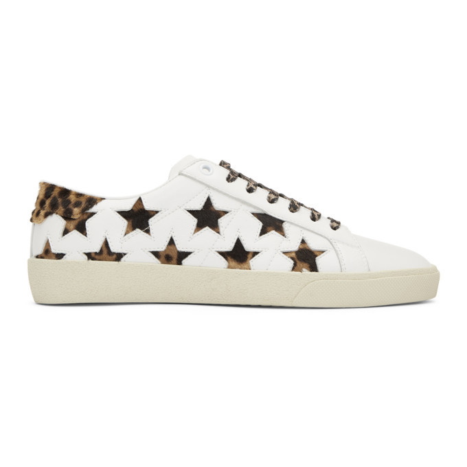 Photo: Saint Laurent White and Leopard Court Classic Star Sneakers