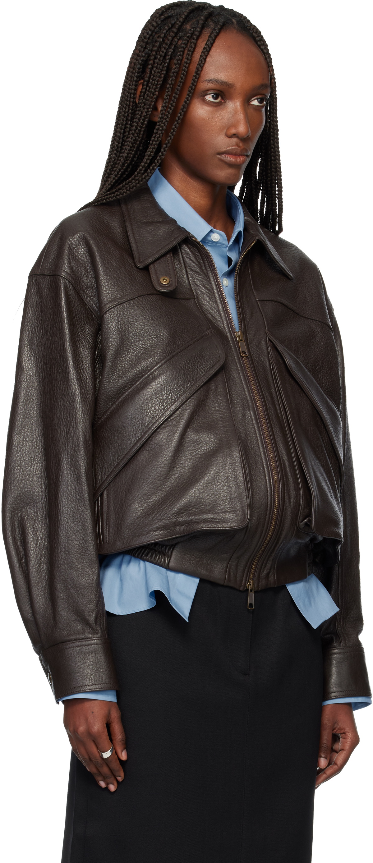 TONYWACK Brown Lamb Leather Bomber Jacket