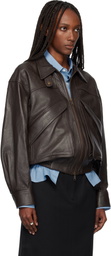 TONYWACK Brown Lamb Leather Bomber Jacket