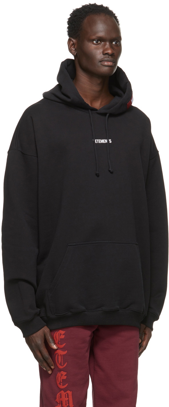 トップス Vetements 21ss Logo Patch Hoodie VETEMENTS Men's Patch Logo Hoodie in Black Vetements