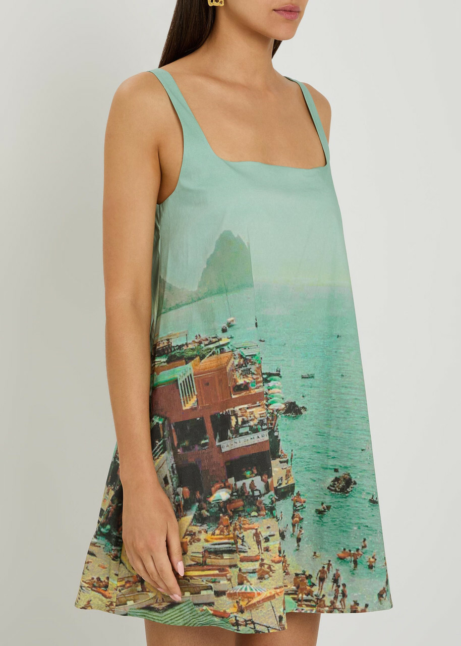 Staud Brio Printed Stretch-cotton Mini Dress Blue