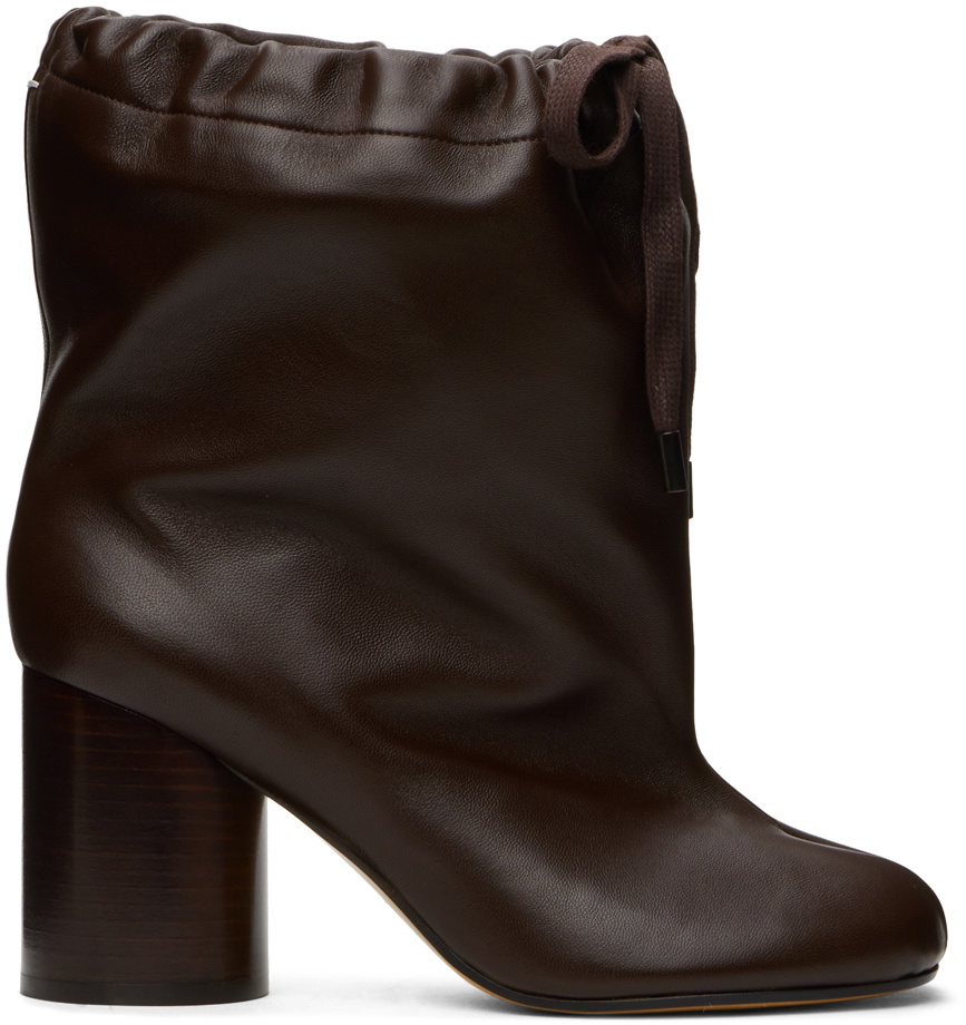 Maison Margiela Brown Tabi Drawstring Ankle Boots Maison Margiela