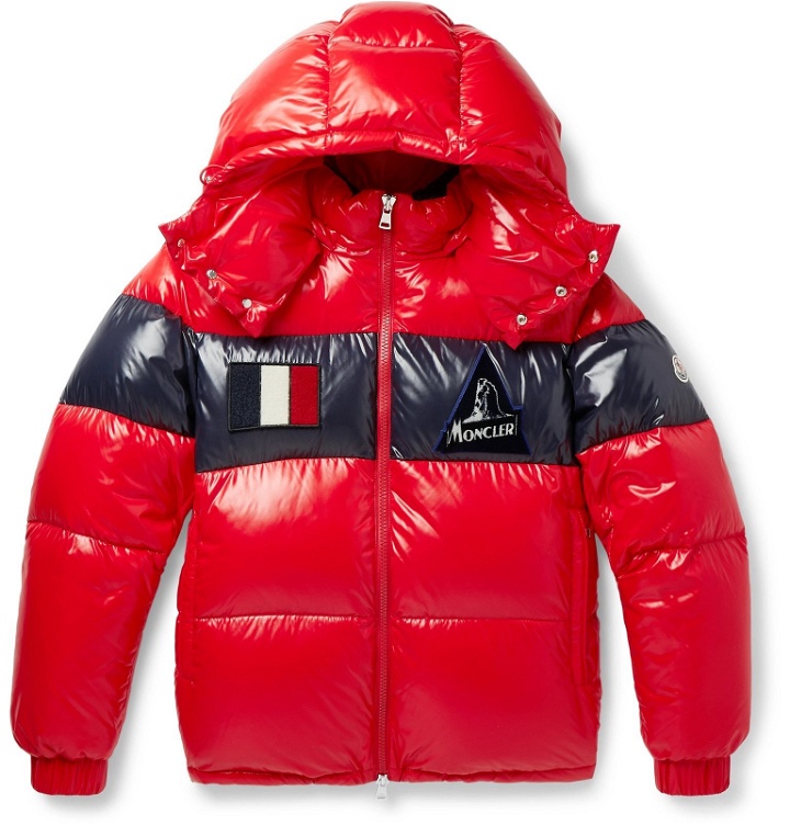 Photo: Moncler - Slim-Fit Striped Quilted Glossed-Nylon Hooded Down Jacket - Red