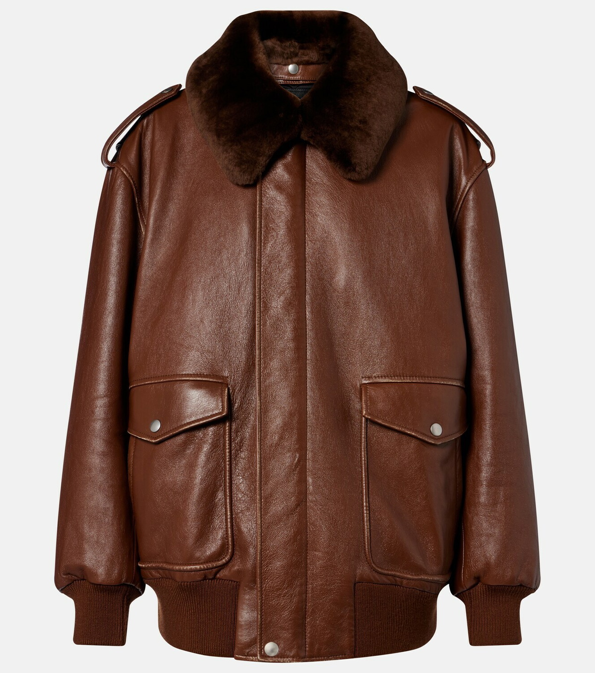 Prada Shearling-trimmed leather jacket