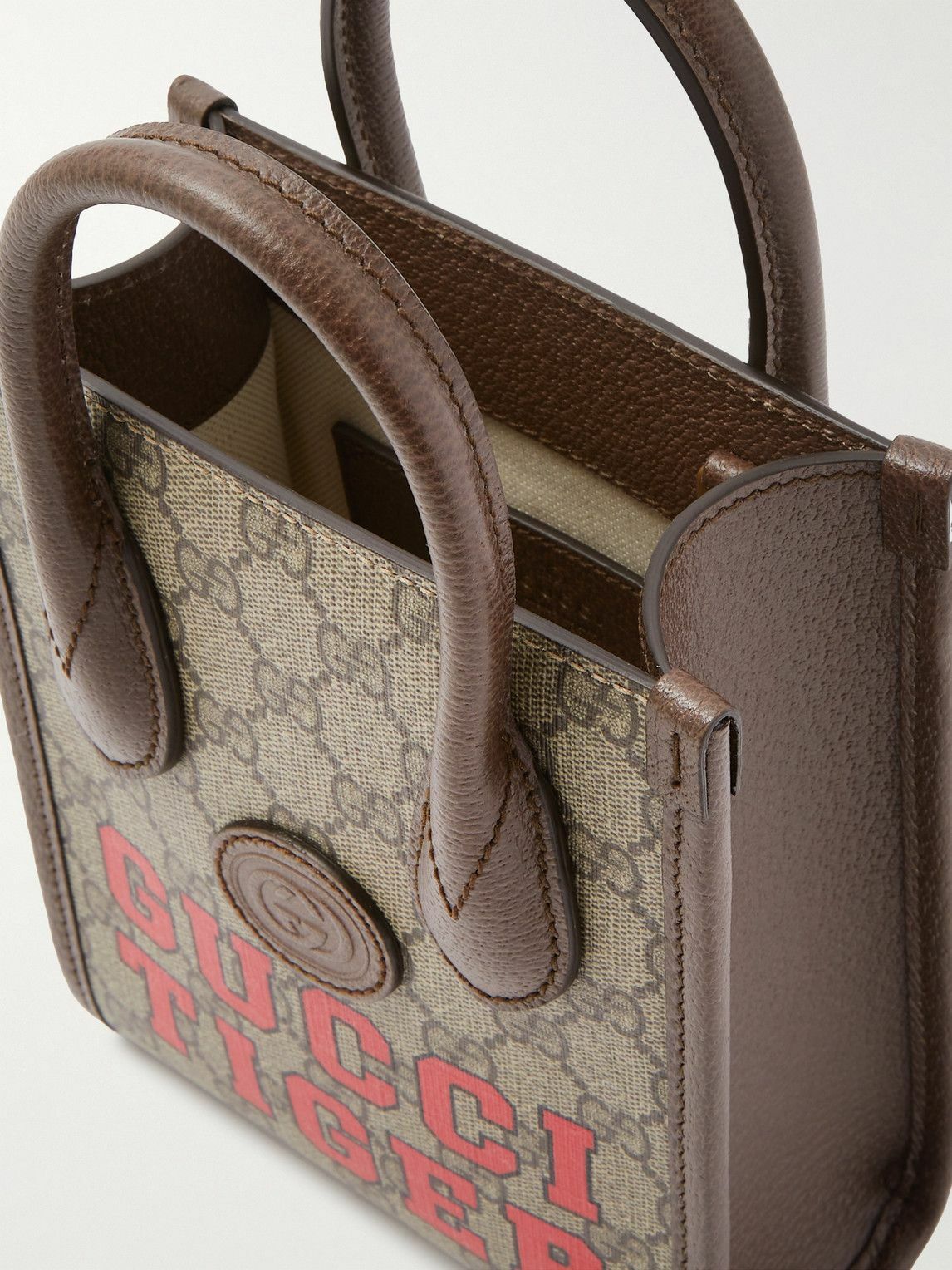 GG mini leather-trimmed printed coated-canvas tote