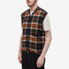 Universal Works Men's Check Wool Fleece Zip Waistcoat in Brown