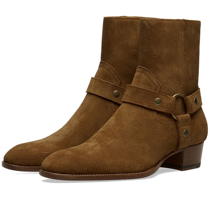 Photo: Saint Laurent Wyatt Harness Suede Boot Light Brown