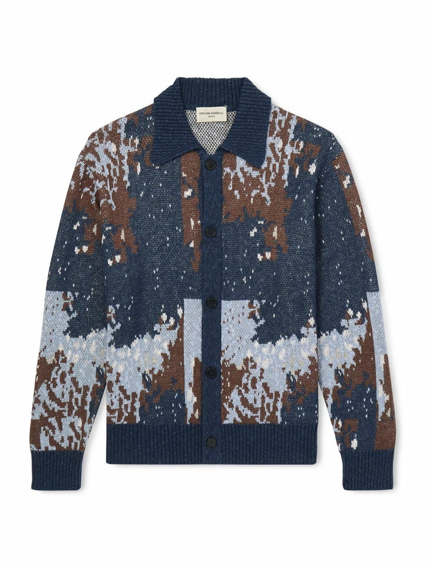 Photo: Officine Générale - Terry Jacquard-Knit Cardigan - Blue