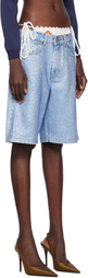 Casablanca Blue Crystal Embellished Denim Shorts