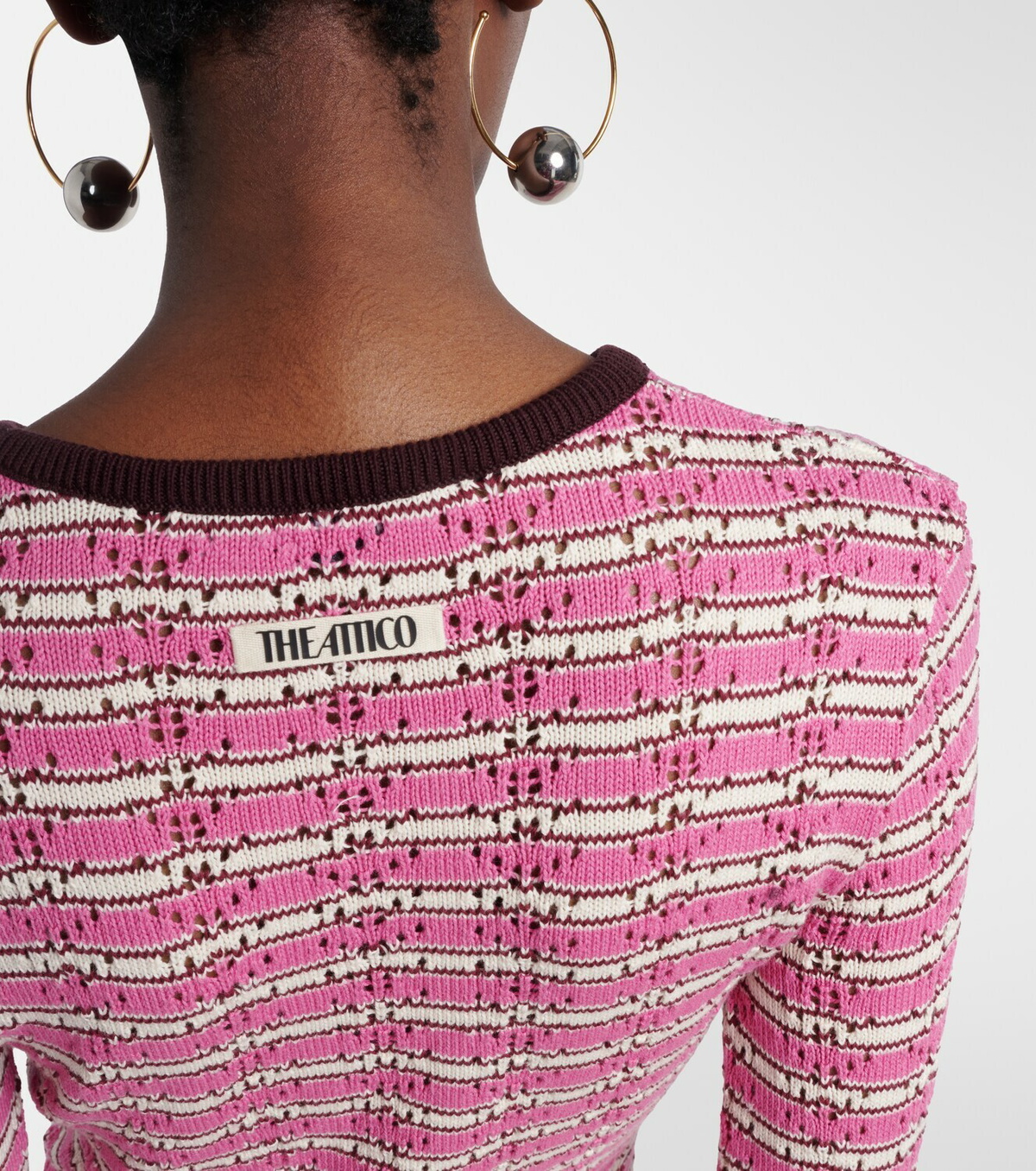 The Attico Striped crochet cotton minidress