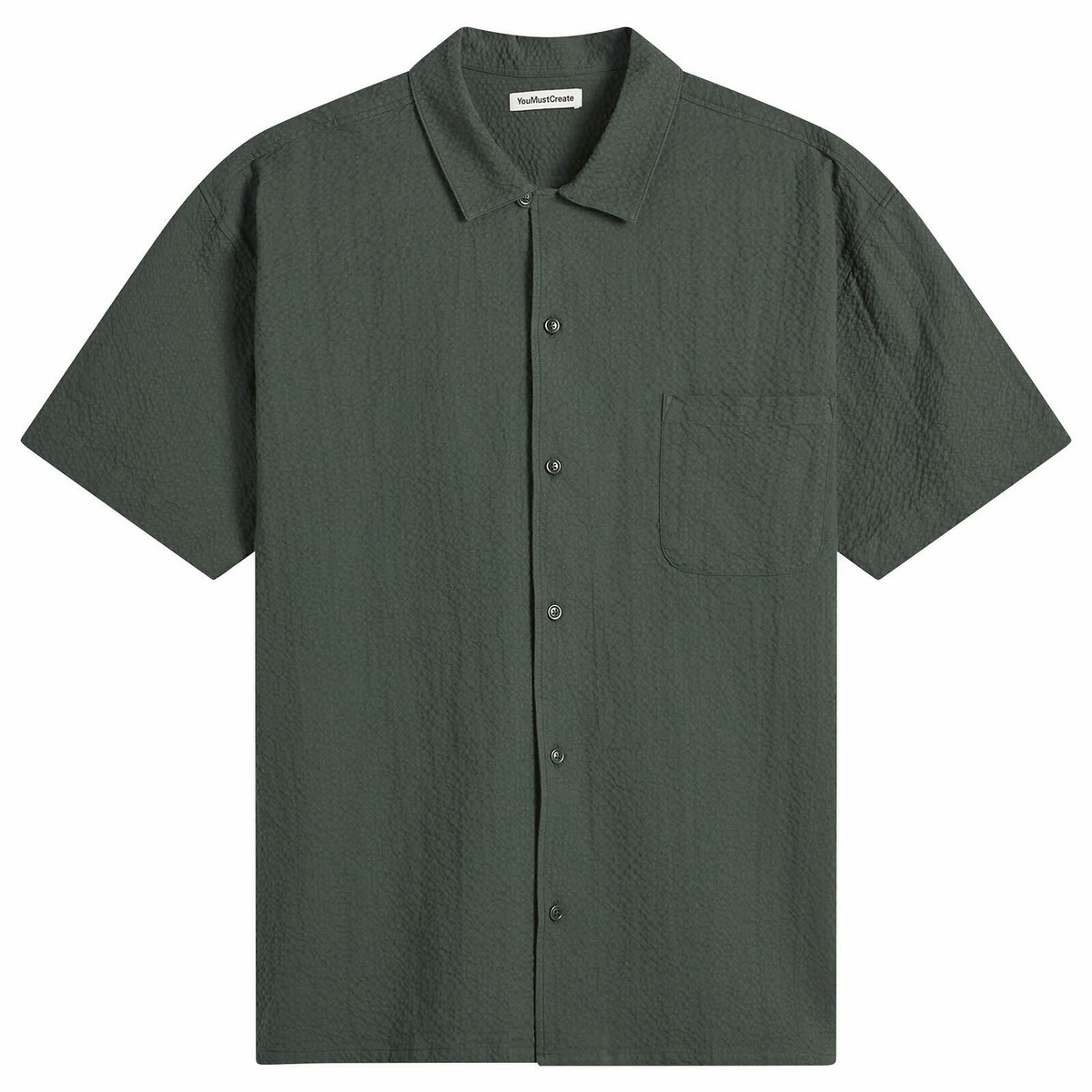 YMC Men's Organic Seersucker Malick Shirt in Dark Green