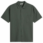 YMC Men's Organic Seersucker Malick Shirt in Dark Green