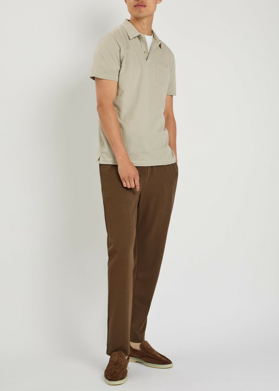 Sunspel Cotton-mesh Polo Shirt Light Grey
