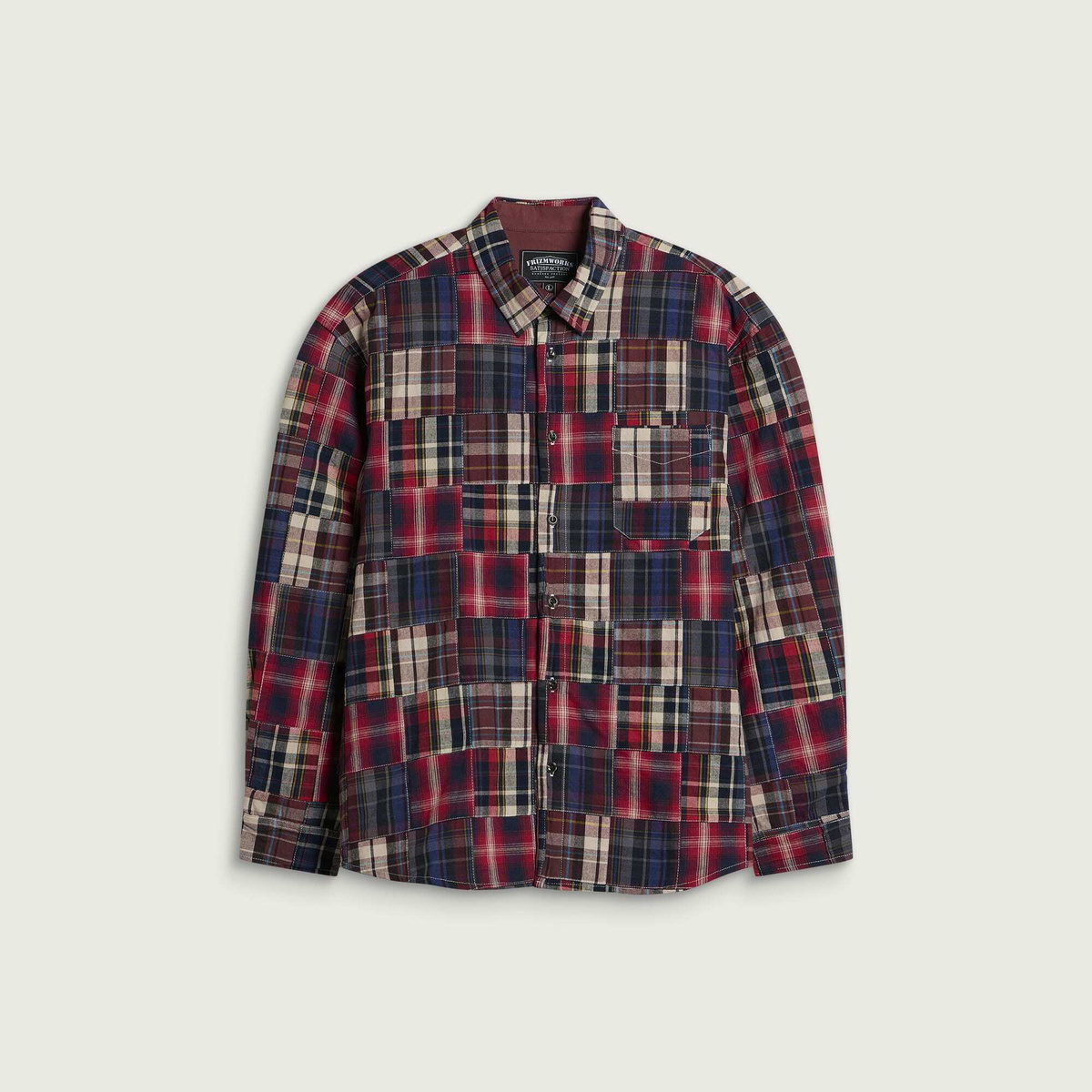 FrizmWORKS Men's Madras Patchwork Relaxed Shirt in Wine