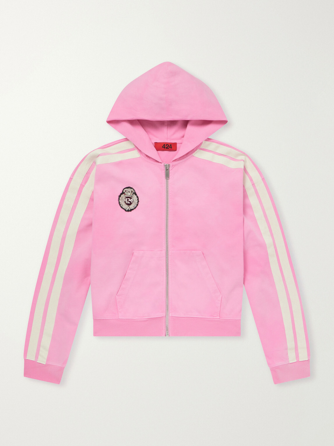 424 - Academy Logo-Appliquéd Cotton-Jersey Zip-Up Hoodie - Pink