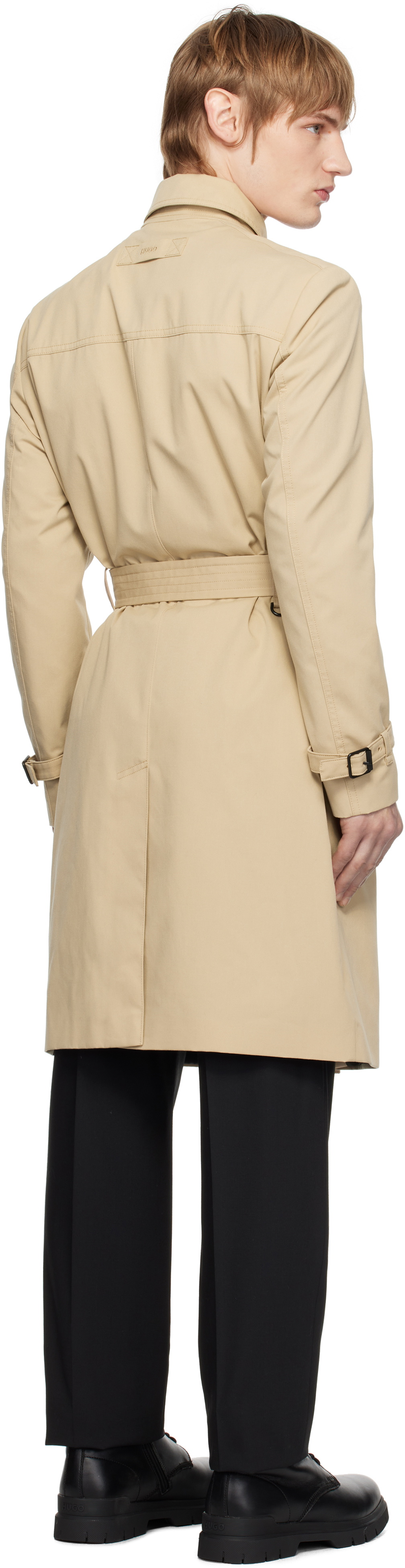 VINTAGE 90s HUGO BOSS TRENCH COAT BEIGE KHAKI SIZE XL